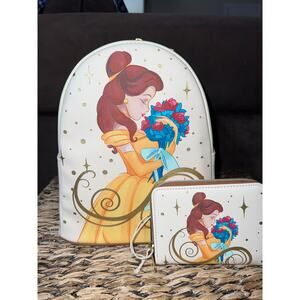 Loungefly Disney Beauty And The Beast Belle Bouquet Mini Backpack Wallet